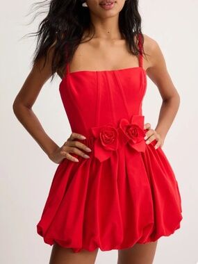 AKNVAS The Anais Dress SIZE 4 Red Wedding Cocktail Floral